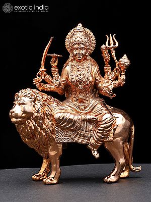 5" Small Eight Armed Goddess Durga (Sherawali Maa) Seated on Lion | Brass Statue