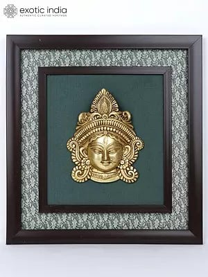 15" Goddess Durga Wood Framed Brass Sculpture | Wall Hanging