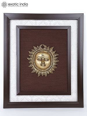 16" Lord Surya | Wood Framed Brass Sculpture | Wall Hanging