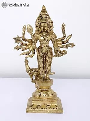 10" Brass Six Heads and Tweleve Hands Lord Karttikeya (Murugan)