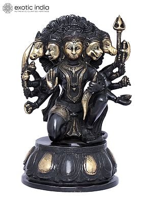 12" Ten Armed Panchamukhi Lord Hanuman | Brass Statue