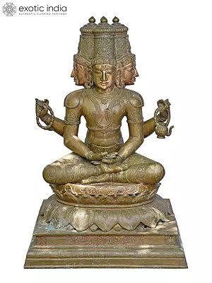 31" Chaturmukha Brahma in Meditation - Creator of the Universe | Solid Copper Statue