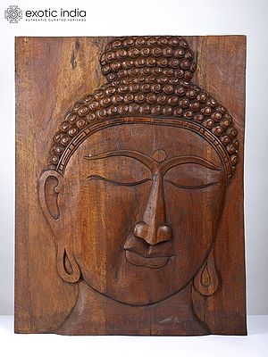 28" Lord Buddha | Wood Carved Wall Hanging Panel
