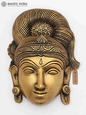 6" Small Goddess Parvati Face Wall Hanging | Brass Statue