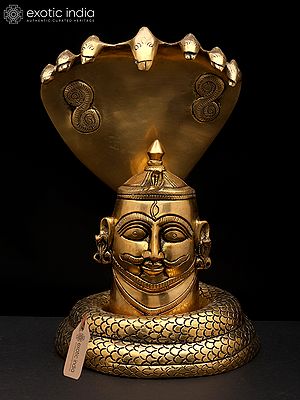9" Brass Shiva Mukha lingam with Nagabharanam | Brass Statue