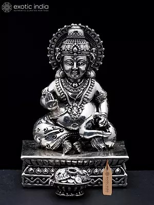 3" Small Blessing Lord Kubera - Hindu God of Wealth | Silver Plated Brass Statue