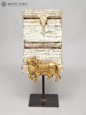 15" Brass Kamadhenu Cow on Wood Base | Handmade | Made In India