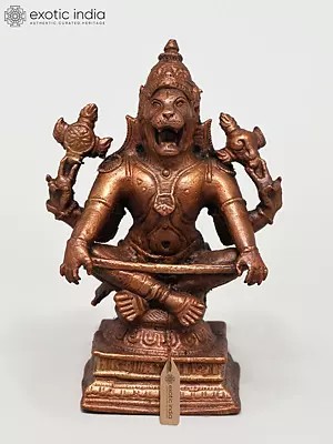 4" Small Lord Narasimha in Yoga Mudra | Copper Statue