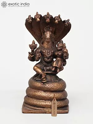 5" Small Lord Hayagriva with Devi Lakshmi Seated on Sheshnag | Copper Statue