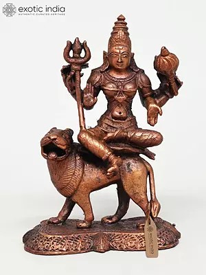 5" Small Goddess Durga (Sherawali Maa) | Copper Statue