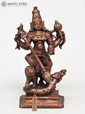 5" Small Mahishasura-Mardini (Goddess Durga) | Copper Statue