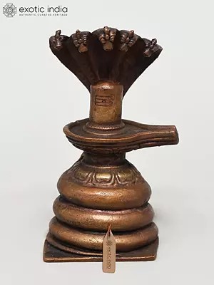 4" Small Copper Shivalinga Protected by Vasuki Nag