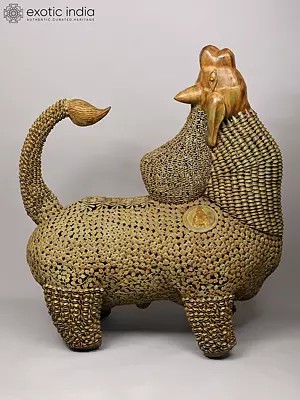 60" Huge Stylized Nandi Statue Made out of Brass Leaves, Ghungroos and Bells