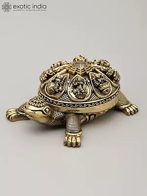 6" Small Superfine Vastu Tortoise with Ashtalakshmi and Yantra on Top | Brass Statue