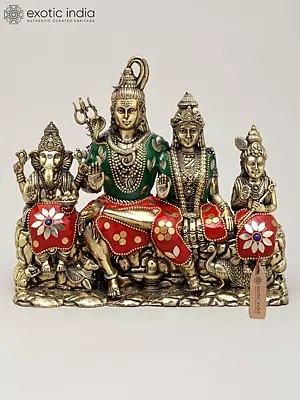 8" Superfine Lord Shiva Family | Brass Statue with Inlay Work