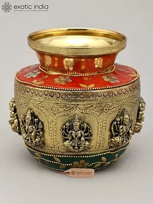 5" Brass Superfine Ashtalakashmi Ritual Kalash with Inlay Work