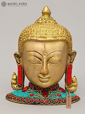 6" Small Wall Hanging Buddha Head | Brass Statue with Inlay Work