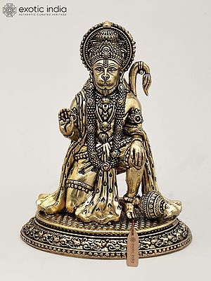 Small Superfine Sitting Lord Hanuman in Blessing Gesture | Brass Statue