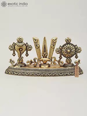 7" Superfine Vaishnava Symbols - Shankha (Conch), Tilak and Chakra | Brass Statue