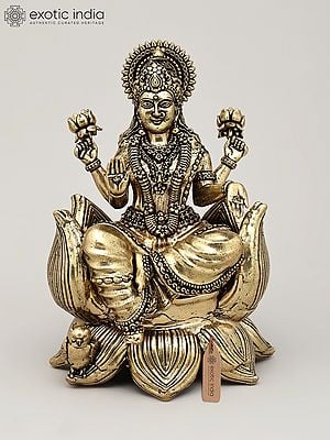 5'' Small Superfine Blessing Goddess Lakshmi Seated on Lotus | Brass Statue