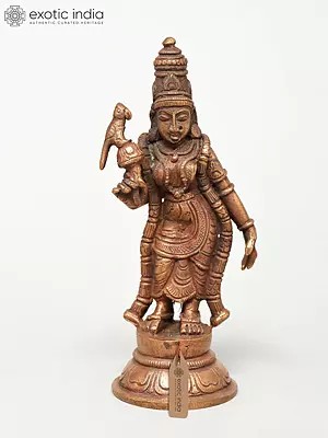 4" Small Goddess Meenakshi | Copper Statue