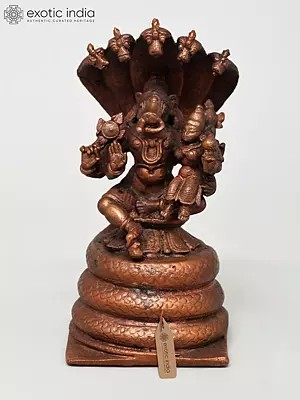4" Small Varaha - Lakshmi Seated on Sheshnag | Copper Statue