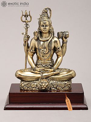 6" Superfine Chaturbhuja Lord Shiva Seated in Meditation | Brass Sculpture