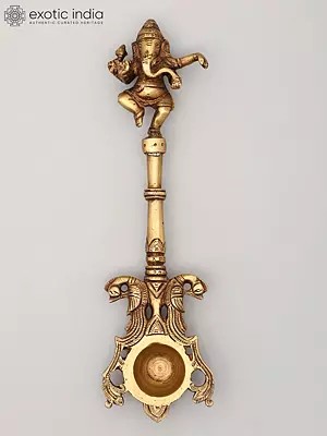 10" Dancing Ganesha Ritual Spoon in Brass | Handmade | Made In India