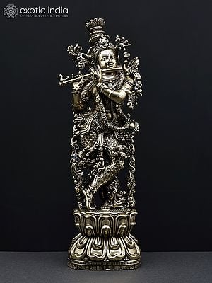 11" Superfine Fluting Lord Krishna | Brass Statue