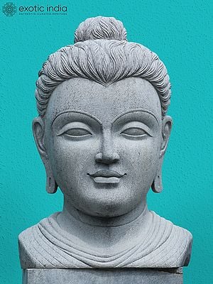 35" Statue of Lord Buddha Head | Granite Stone Idol