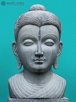 39" Meditative Lord Buddha Head Statue | Granite Stone Statue