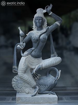 80" Large Dancing Statue Of Apsara In Granite Stone | Granite Stone Idol