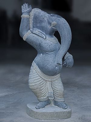 35" Dancing Ganesha Standing on Base | Granite Stone Sculpture