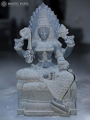 35" Chaturbhuja Goddess Mariamman in Seated Posture | Granite Stone Statue