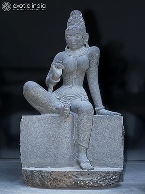 47" Large Statue of Seated Goddess Uma (Parvati) in Granite Stone