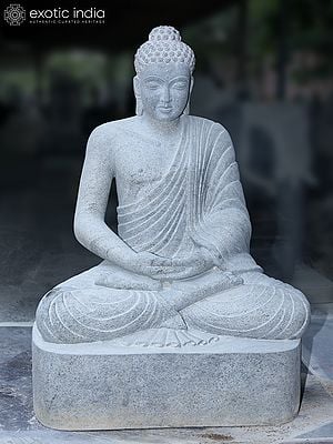 32" Gautam Buddha Seated On Asana In Dhyana Mudra | Granite Stone Statue