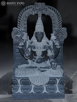 39" Goddess Mahalakshmi Seated On Kirtimukha Throne | Granite Stone Statue