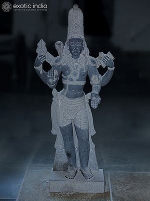 61" Four-Armed Lord Shiva Standing on Base | Granite Stone Statue