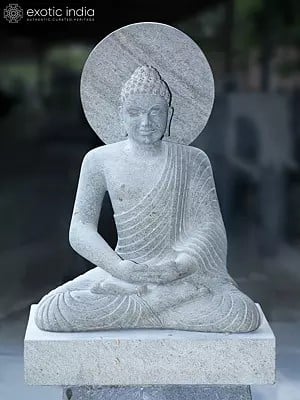 31" Seated Lord Buddha in Meditation Posture | Granite Stone Idol