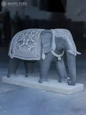 40" Large The Royal Elephant With Attractive Carving | Granite Stone Sculpture