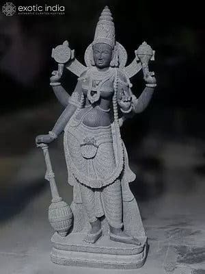 65" Large Goddess Narayani with Vaishnava Symbols | Granite Stone Statue