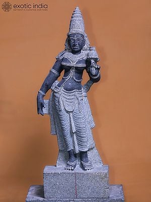 24" Standing Goddess Parvati Sculpture | Hand Carved Granite Stone Statue