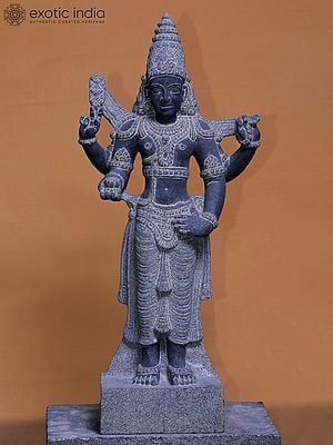 22" Standing Idol Of The Brihaspati Graha | Grantie Stone Statue