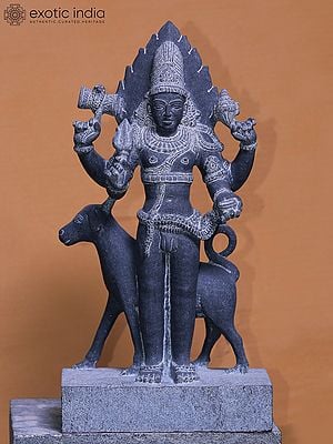 18" Four-Armed Lord Shiva as Bhairava | Hand Carved Granite Stone Statue