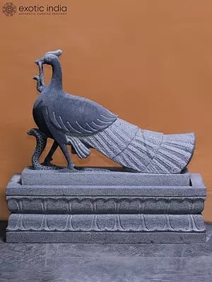 22" Peacock With Snake | Hand Carved | Granite Stone Statue