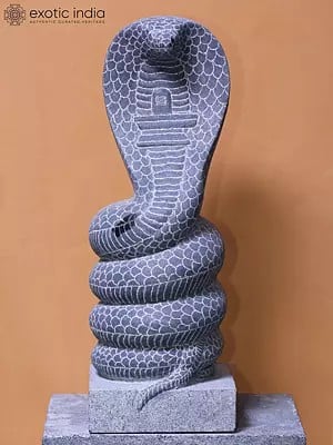 20" Vasuki Granite Statue with Shiva Linga Carved | Hand Carved Stone Idol