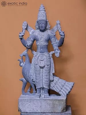 26" Standing Lord Murugan in Blessing Gesture | Hand Carved Granite Stone Statue