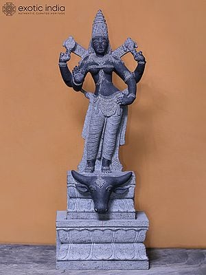 36" Mahishasura-Vijaya Durga Hand Carved Granite Stone Statue