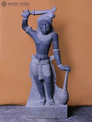 32" Large Standing Madurai Veeran Idol | Hand Carved Granite Stone Statue