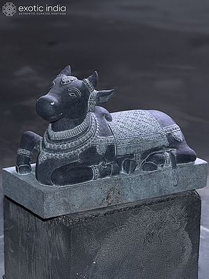 12" Nandi - Lord Shiva's Vahana | Hand Carved Granite Stone Statue